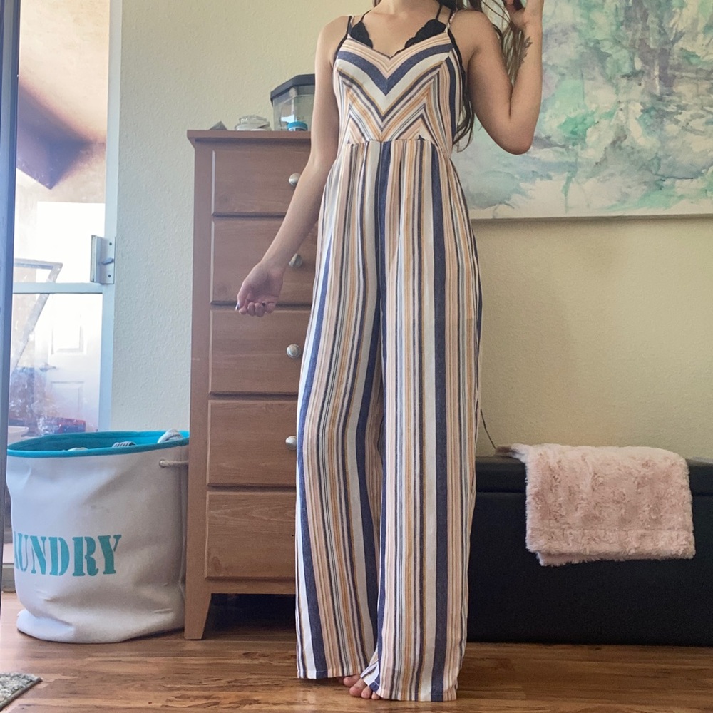 Striped Floor-length Jumpsuit